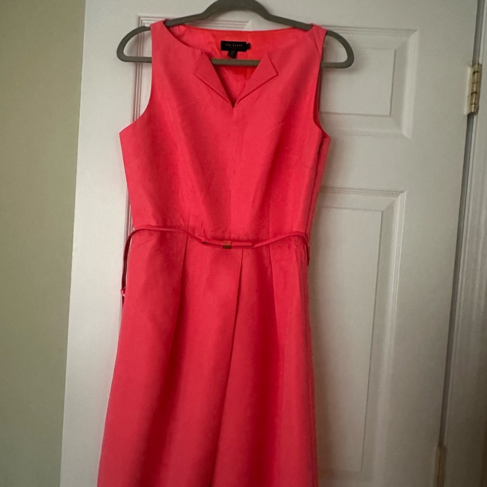Tory Burch Bright Coral Sleeveless Belted Midi Dress